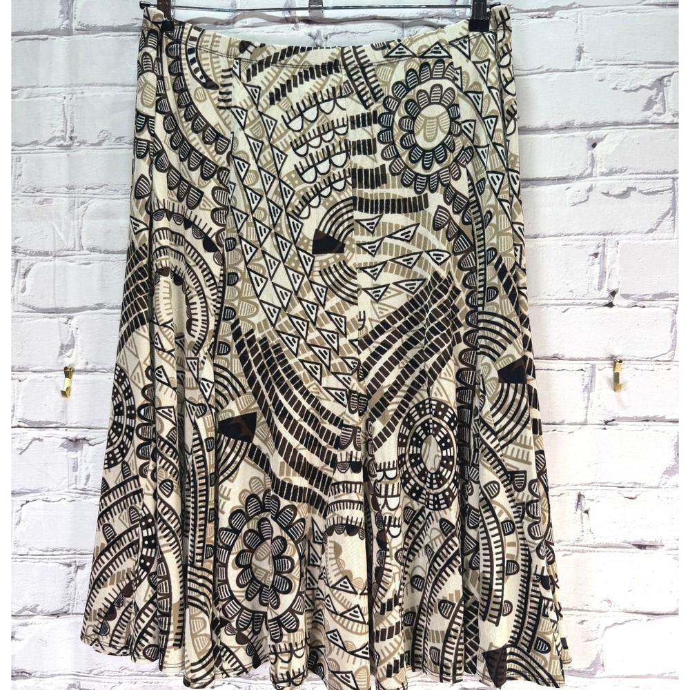 Chico's 3 Travelers Skirt Women XL / 16 Brown Geometric Stretch Midi A-Line Boho